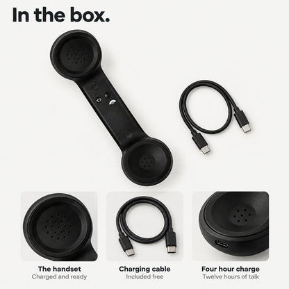 In the box: the Novapix Bluetooth Retro Handset and its USB-C charging cable, included free