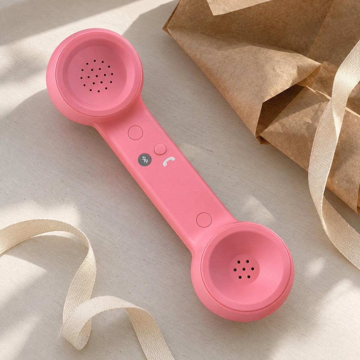 Pink Novapix Bluetooth Retro Handset with gift wrapping and ribbon