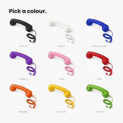 Novapix Retro Handset: nine retro handsets with coiled cords in black, white, royal blue, purple, pink, red, orange, yellow and green